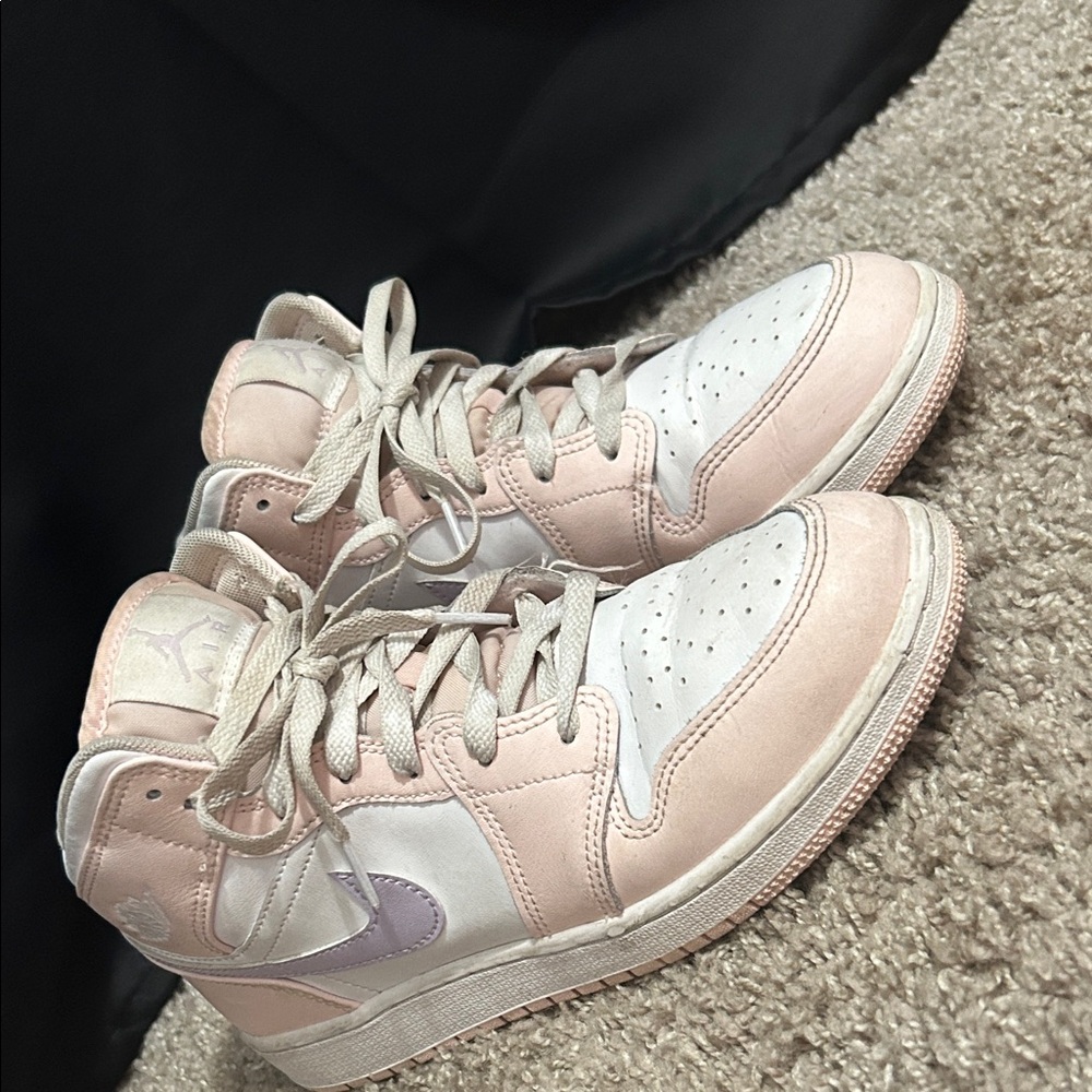 Nike Kids Pink and White Sneakers(worn)